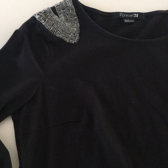 Forever 21 Shoulder Accent Black Tee - Picture 2 of 6